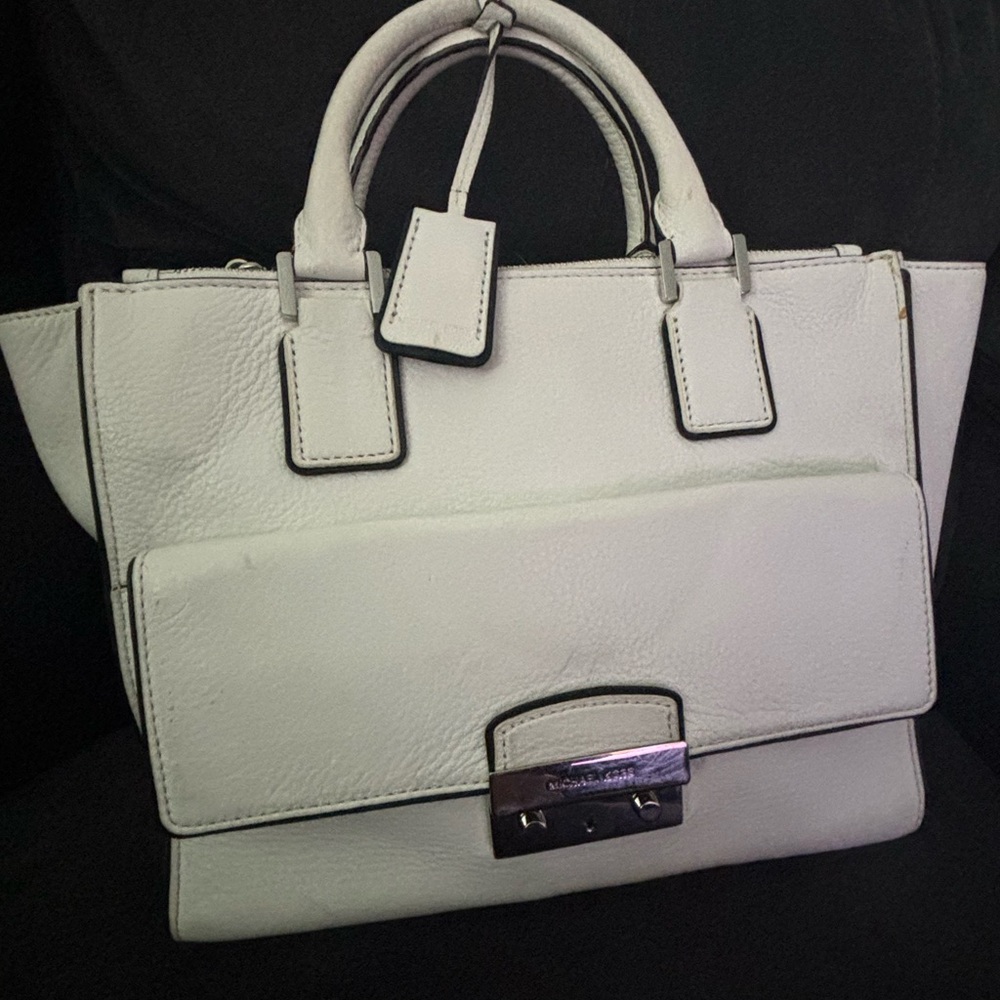 Michael Kors White Satchel with Silver Accents